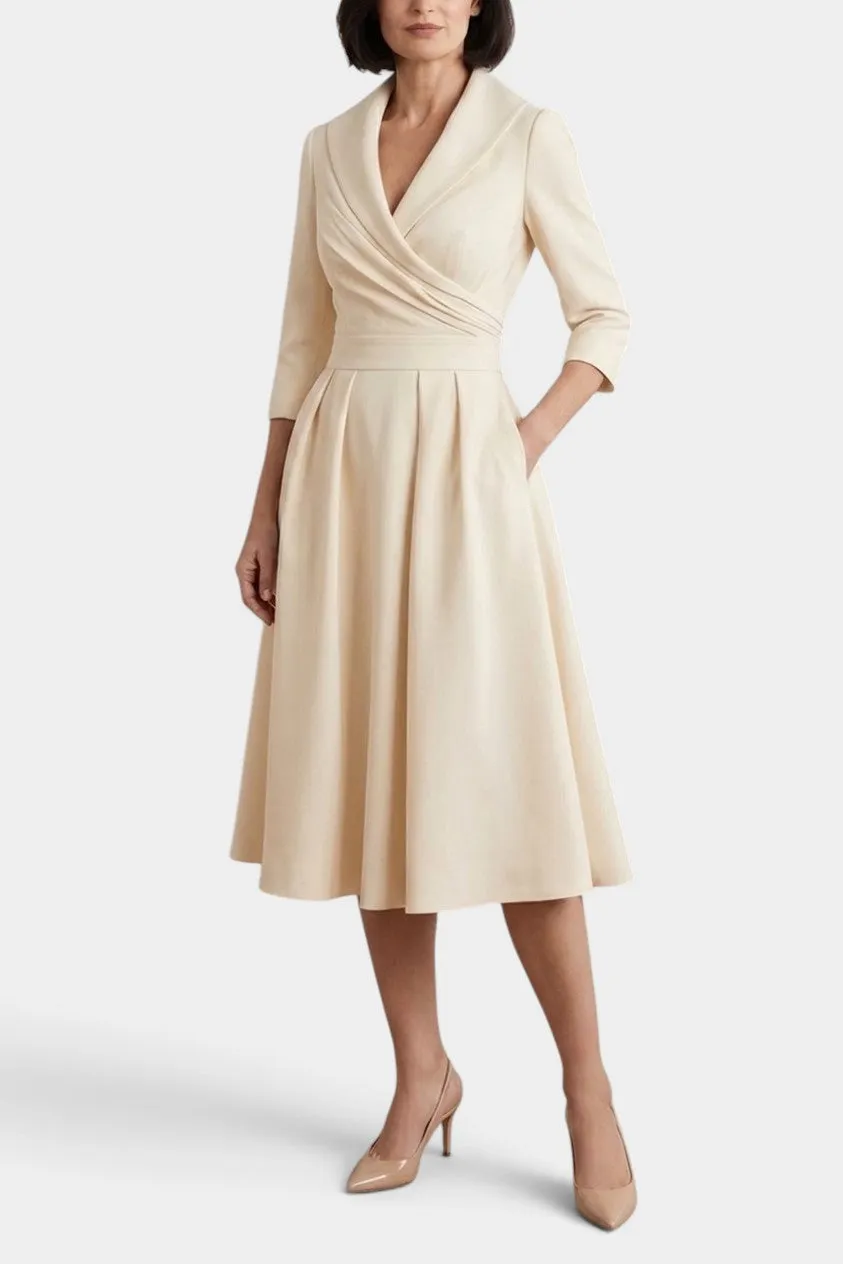 Wrap-Style A-Line Midi Dress with Drape Detail
