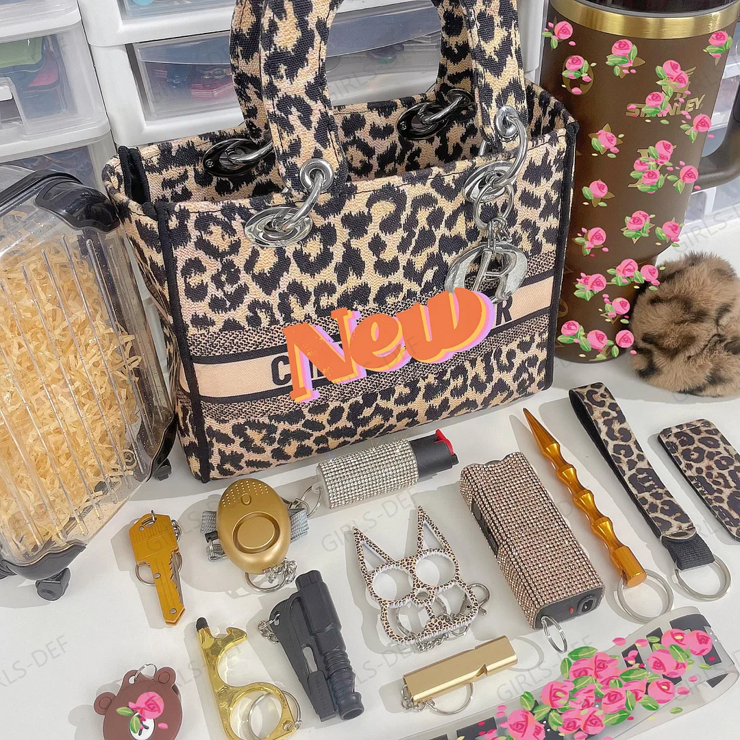 (NEW) D10R Leopard Tote Bag self defense keychain with Tumbler