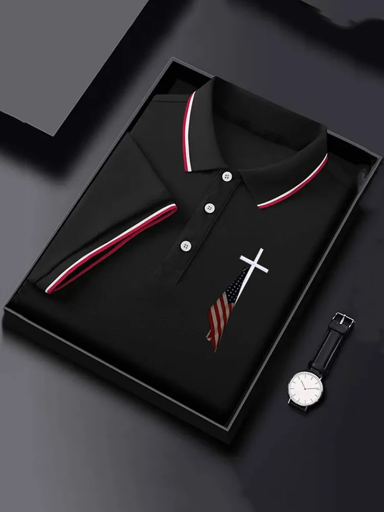 Men's Independence Day Flag Cross Polo Shirt