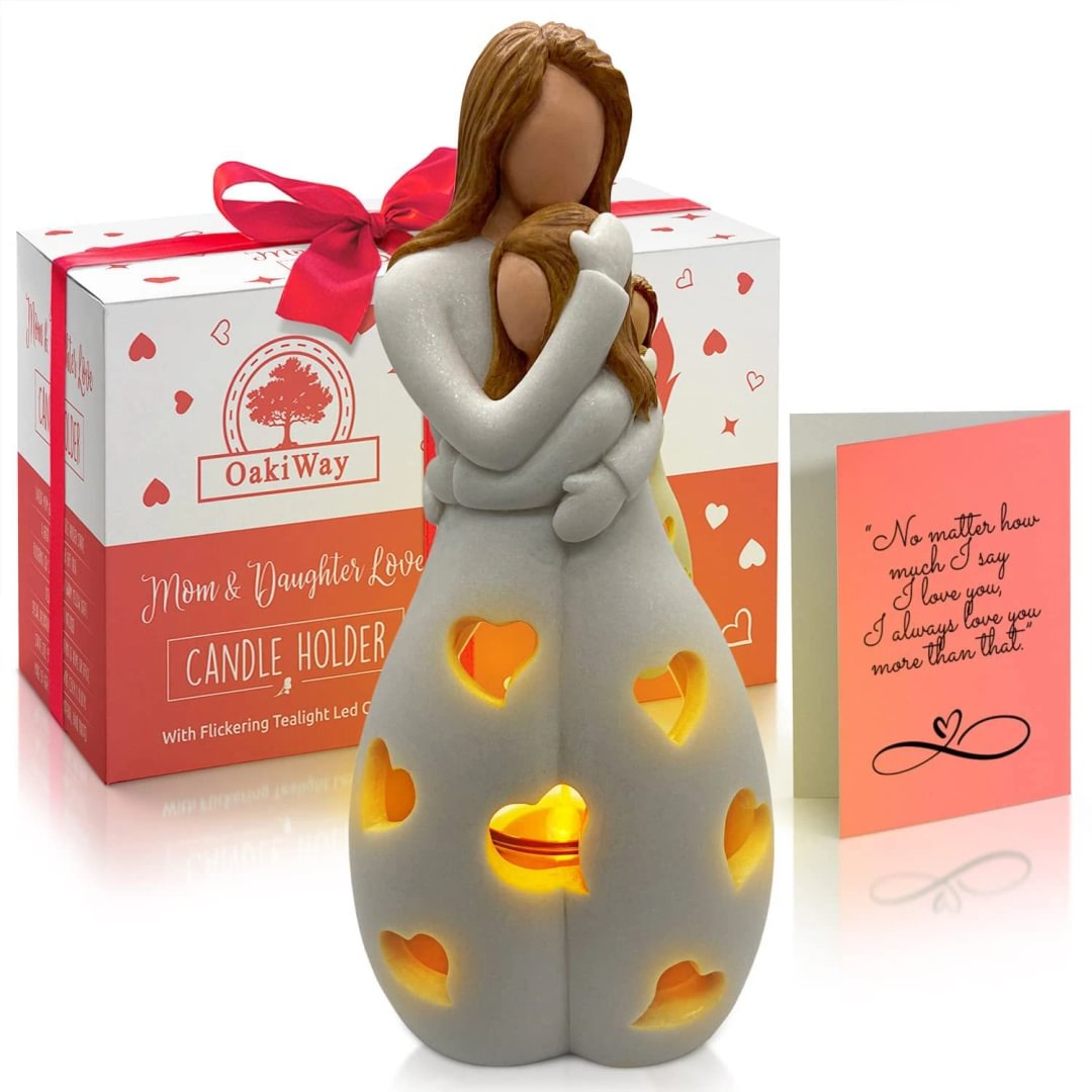 Mother Hugs Daughter Candle Holder Statue with Flickering Led Candle TeaLight for Birthday Mothers Day Christmas Gifts