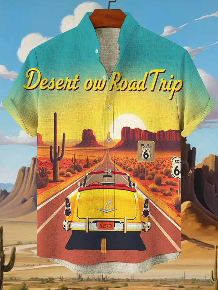 Men's Desent Ow Road Trip Art Print Casual Shirt