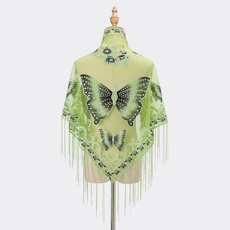 New Tassel Triangle Scarf Solid Color Hollow Lace Butterfly Embroidered Triangle Shawl Scarf For Women