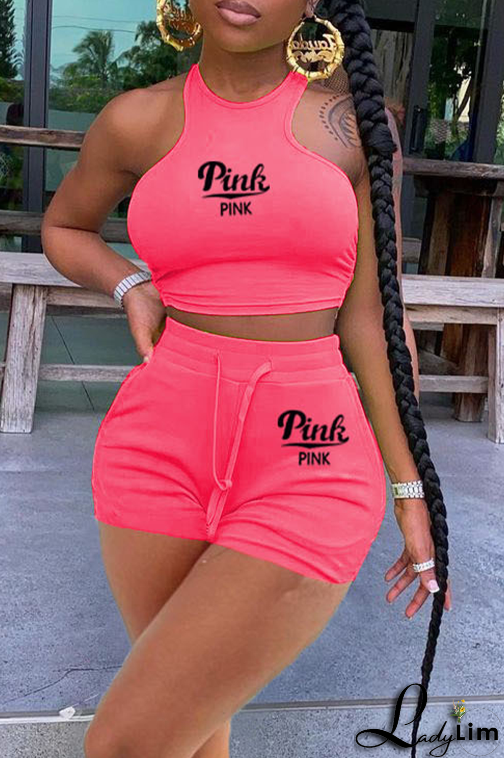 White Fashion Print Patchwork O Neck Sleeveless Two Pieces