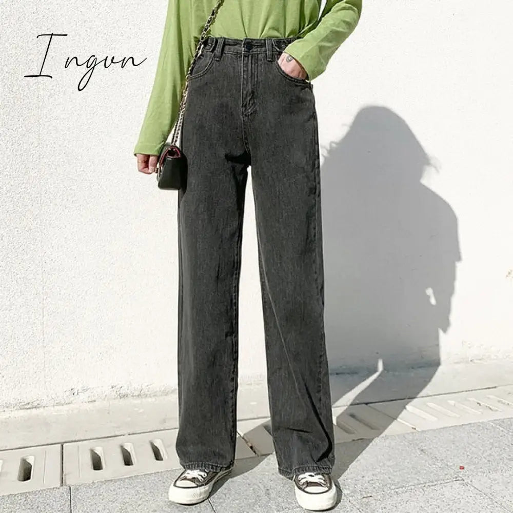 Ingvn - Woman Jeans High Waist Clothes Wide Leg Denim Clothing Blue Streetwear Vintage Quality