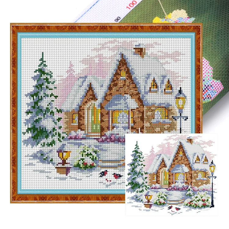 Joy Sunday Christmas Winter Warm House 14CT Stamped Cross Stitch 30*26CM