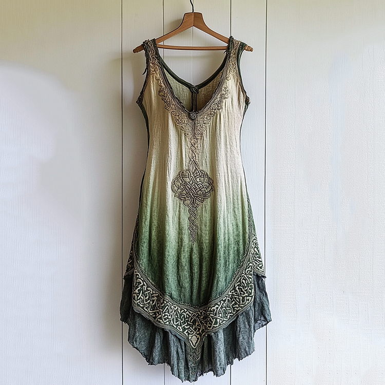 Tribal Viking Celtic Knot Gradient Art Linen Tank Dress