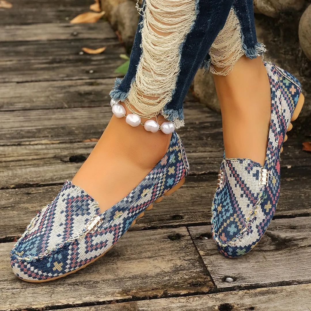 Women's Boho Print Loafers, Soft Sole Slip-On Casual Flats