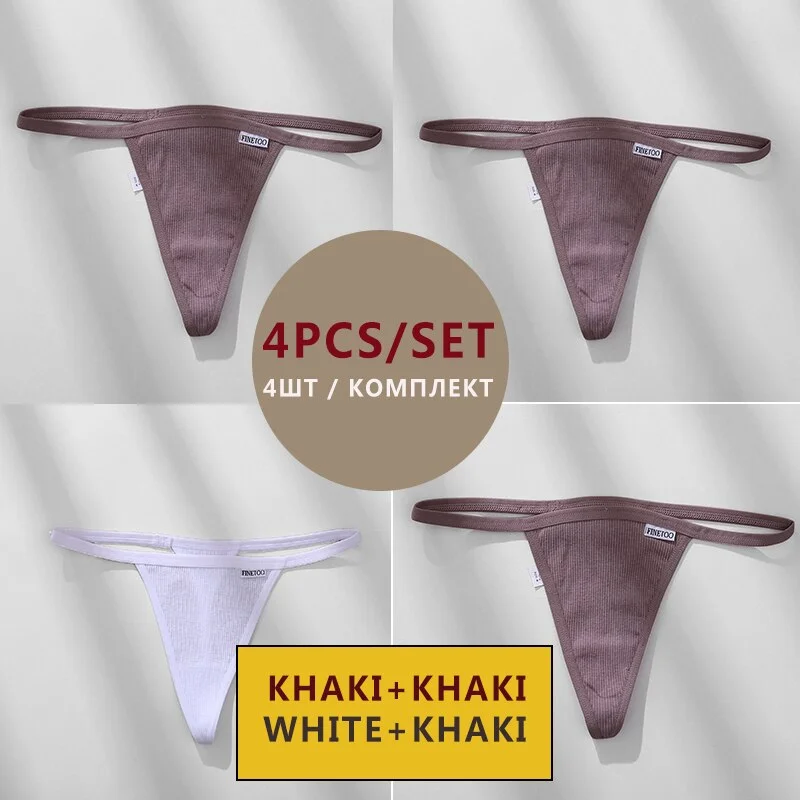 FINETOO 4PCS/Set Cotton Women Panties Woman Thong G-string Underwear Pantys Sexy Low Waist Underpant For Ladies Lingerie Female