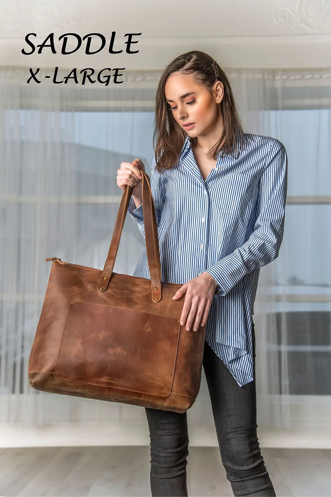 Leather Tote Bag Leather Anniversary Gift for Women Zipper Outside Pocket Totes Leather Purse