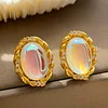 Oval Twist Flashing Design Copper Gold Plated Earrings