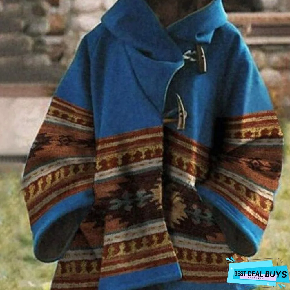 Wool Coat Printed Long Sleeve Hooded Coat