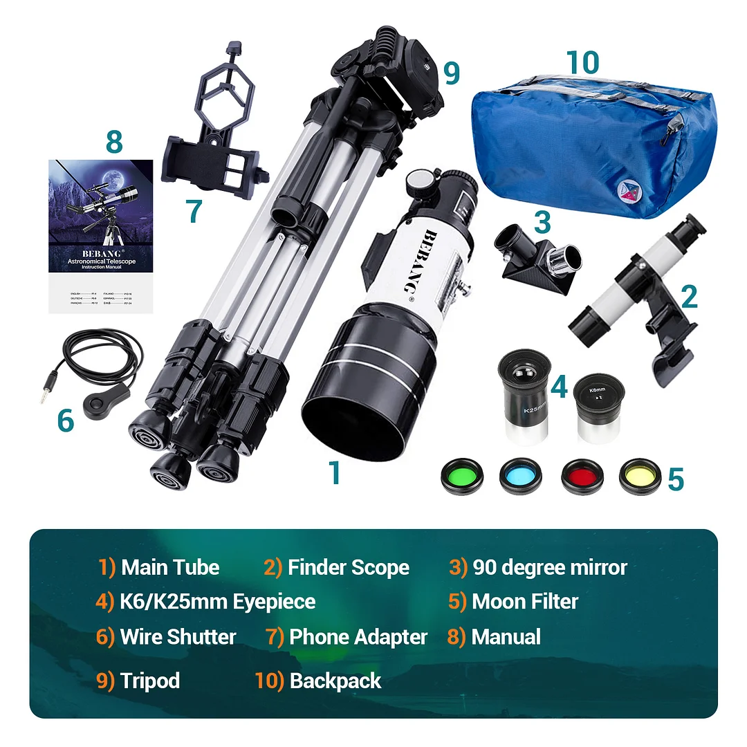 BEBANG Telescope for Astronomy,70mm Professional Refractor Telescope for Kids Beginners Adults, Portable Telescope with Tripod, Phone Adapter,Wire Shutter