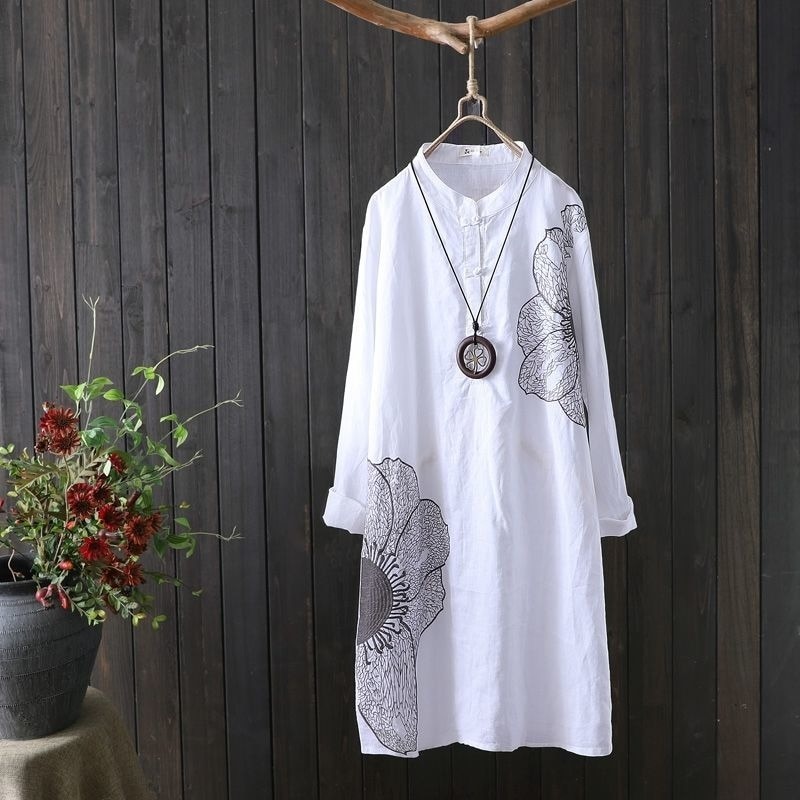 Women Vintage Cotton Linen Embroidery Blouses&Shirts