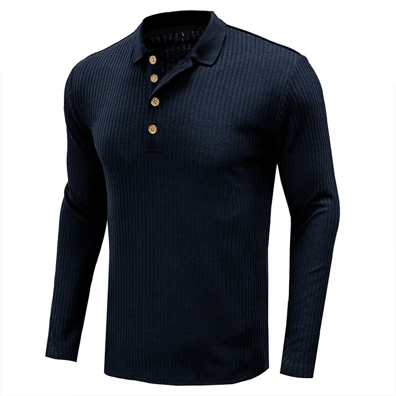 Men's Outdoor Pit Strip Bottoming Long Sleeved Polo T-shirt