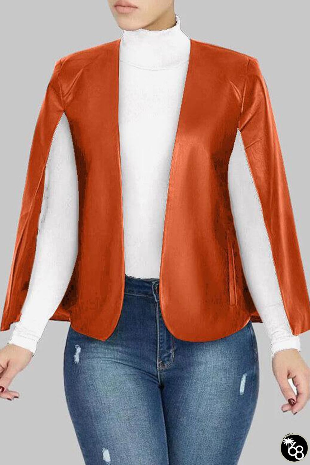 Brown Casual Solid Patchwork Turtleneck Tops  | 168DEAL