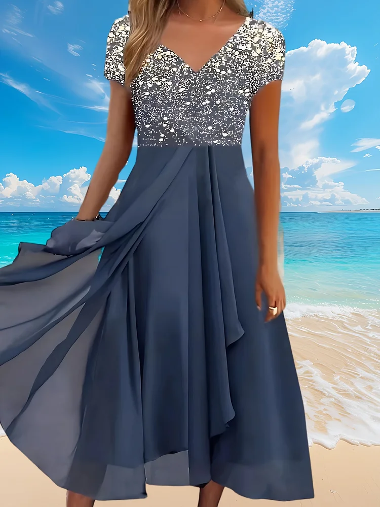 Summer New Plus Size Women's Urban Casual Fashion Chiffon Patchwork Dress