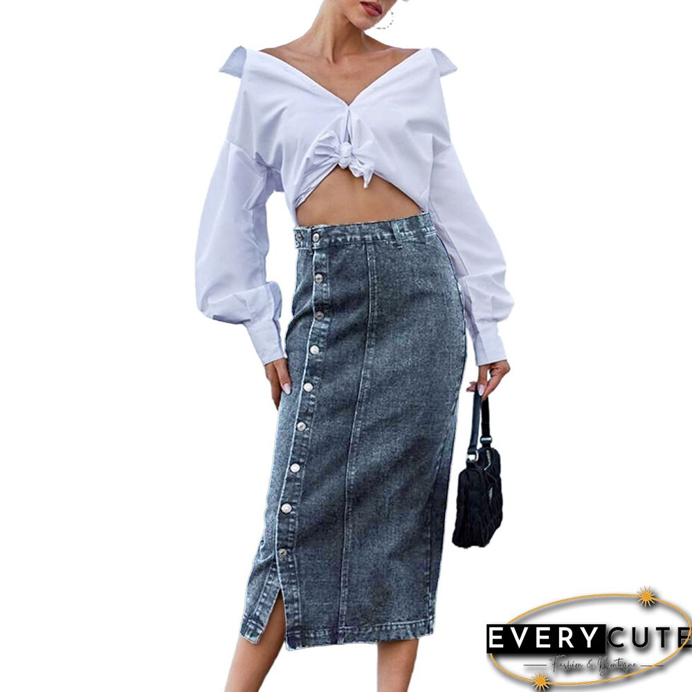 Pewter Button Split High Waist Maxi Skirt