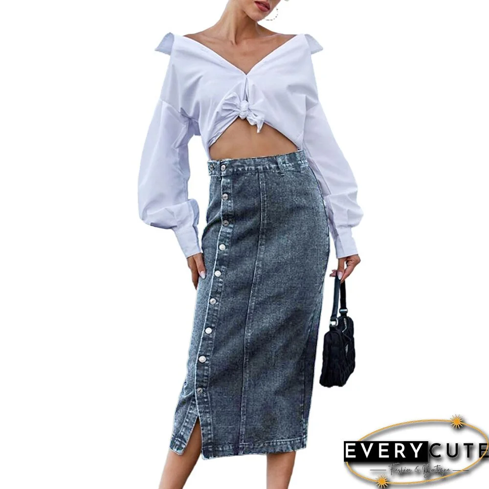 Pewter Button Split High Waist Maxi Skirt