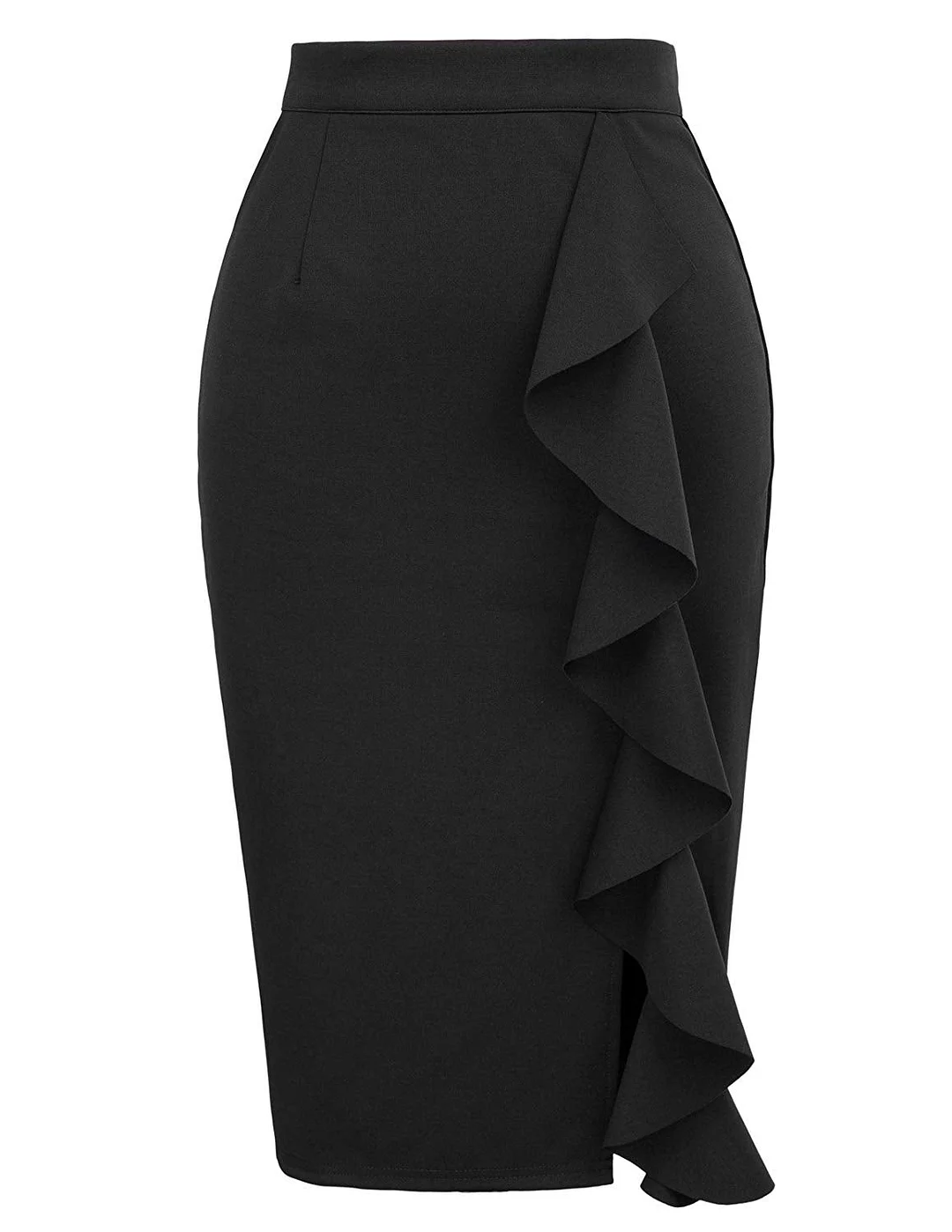 Women's Ruffle Bodycon Knee Length Midi Pencil Skirt