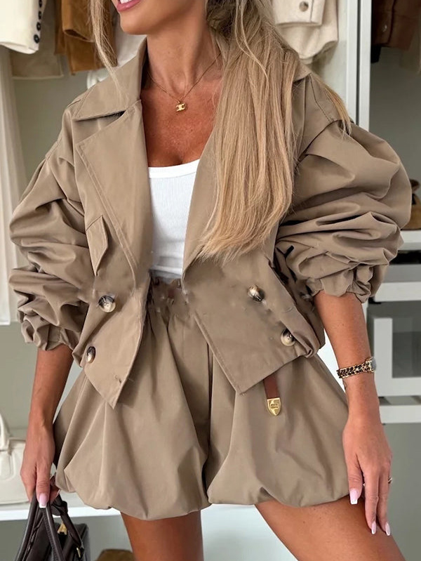 Elegant Ruched Sleeve Cropped Jacket
