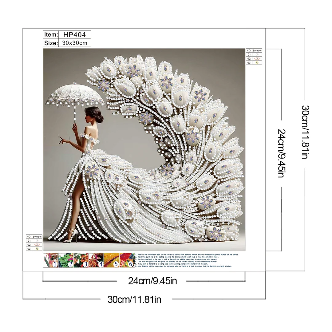 White Dress Beauty Special Shaped DIY Partial Drill Diamond Painting Kit 30x30cm