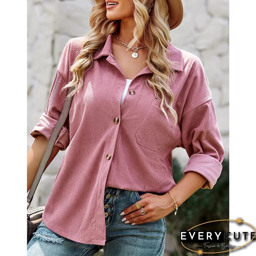 Pink Solid Buttoned Woolen Shirt with Pocket