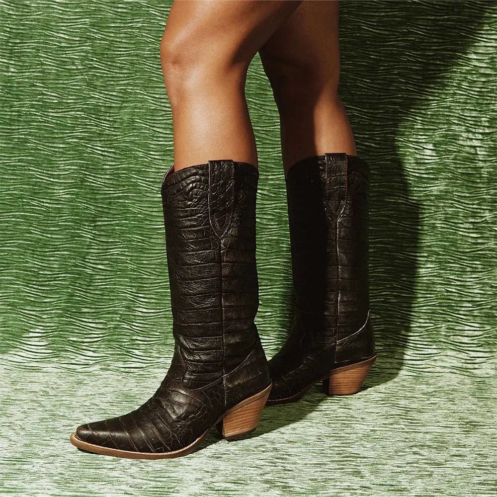 Women's Chocolate Brown Pull On Snip Toe Western Boots for Women