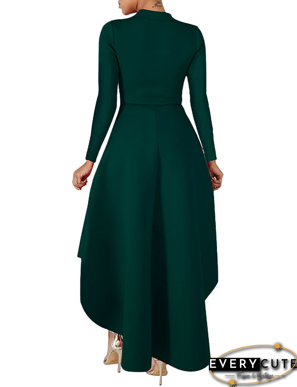 Wholesale Green Ruffle High Low Asymmetrical Long Sleeve T-Shirt Dress ...