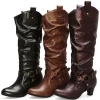 High Quality Woman Pleated Leather Vintage Boots