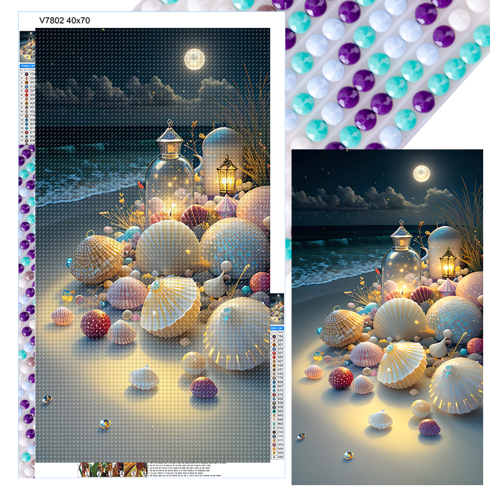 Shells On The Seaside Under The Lamp 40*70cm(canvas) full round drill diamond painting