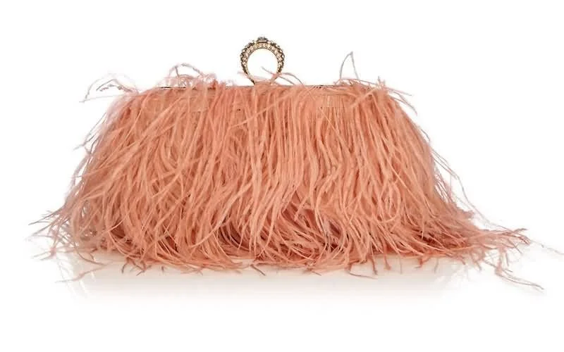 Ostrich Fur Feather Diamond Knuckle Rings Evening Bag