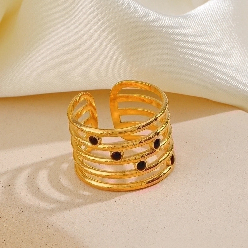 304 Stainless Steel 18K Gold Plated Ethnic Style Enamel Plating Lines Resin Open Rings