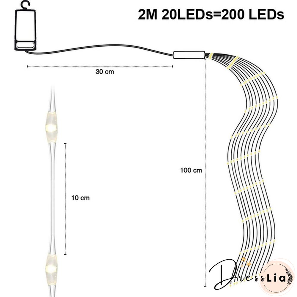 200 LEDs 10 Strands Waterproof Hanging Twinkle Fairy Lights Waterfall Vine String Lights Battery Operated Silver Wire Branch lights with Remote Timer for Garden Outdoor Bedroom Party Christmas Tree
