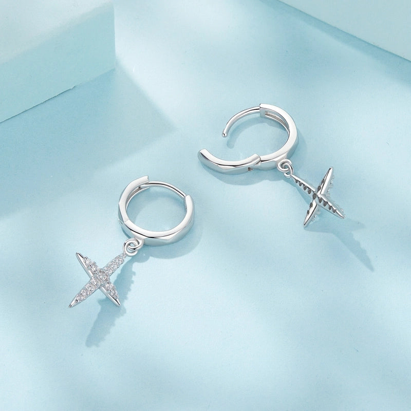 1 Pair White Gold Plated 925 Sterling Silver Zircon Star Drop Earrings
