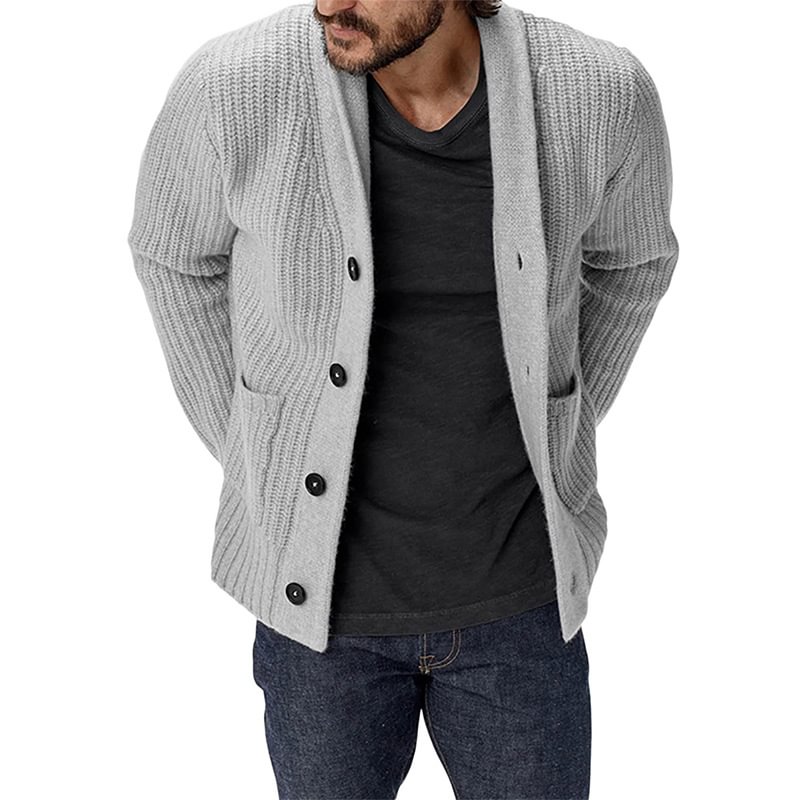 Men's Solid Color Loose Long Sleeve Knit Cardigan Sweater