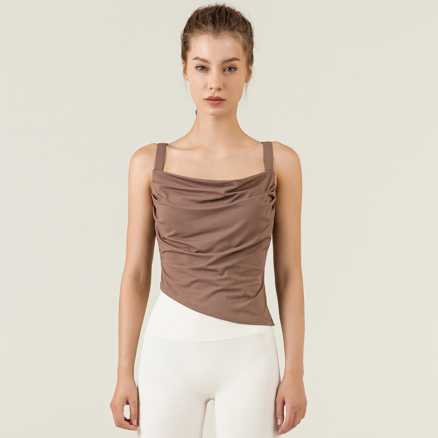 Buy Hergymclothing Cocoa Brown skin friendly breathable stretchable close-fitting butter soft sports fitness vest with pads for women at an affordable price