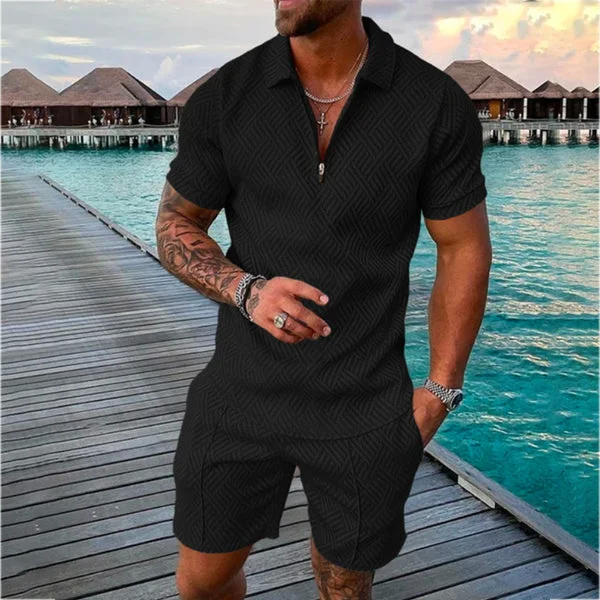 MEN'S CASUAL HOLIDAY FLORAL PRINT POLO BLACK SUIT