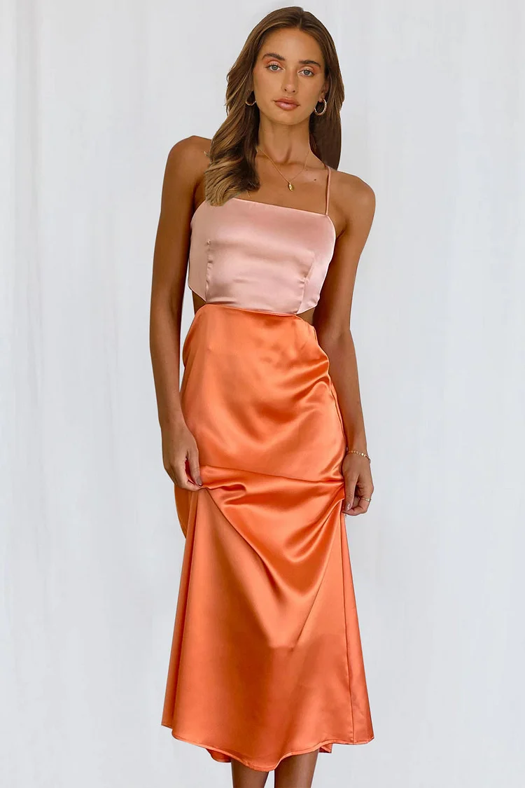 Crossover Back Evening Midi Dress - Pink/Orange