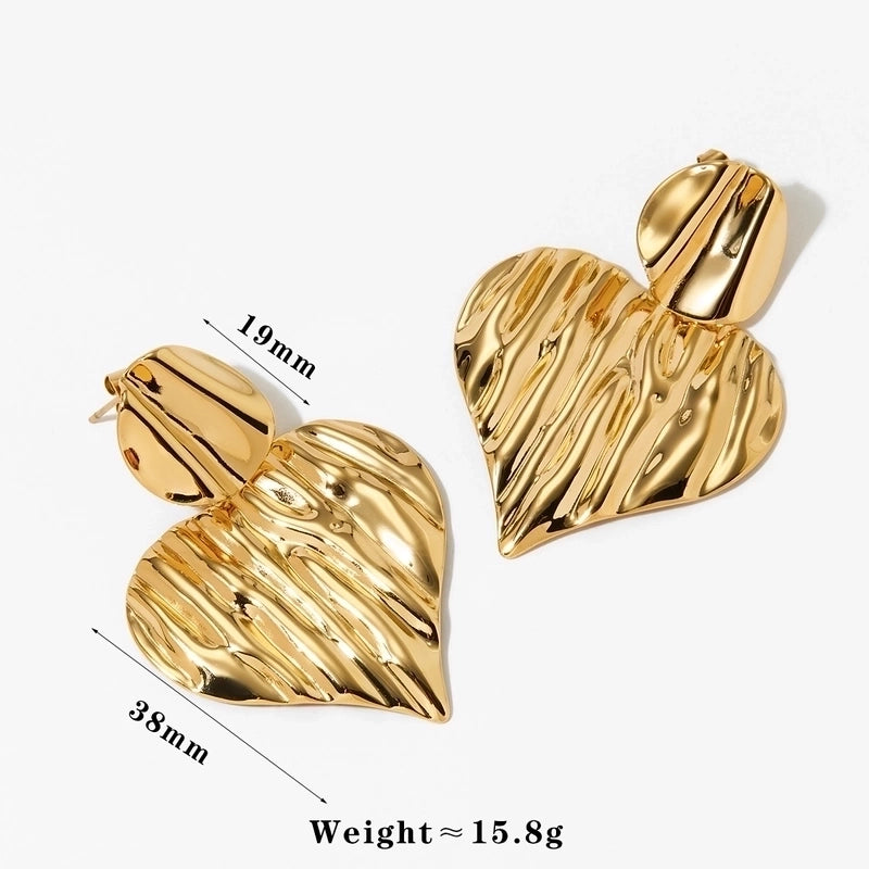 316 Stainless Steel New Gold And Silver Color Matching Heart Earrings And Necklace Set Fashion Exaggerated Irregular Pleated Heart-Shaped Jewelry Set
