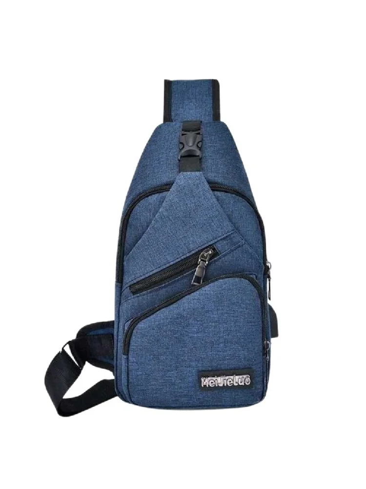 Oxford Cloth Chest Bag Men Zipper Casual Crossbody Phone Pouch (Dark Blue)