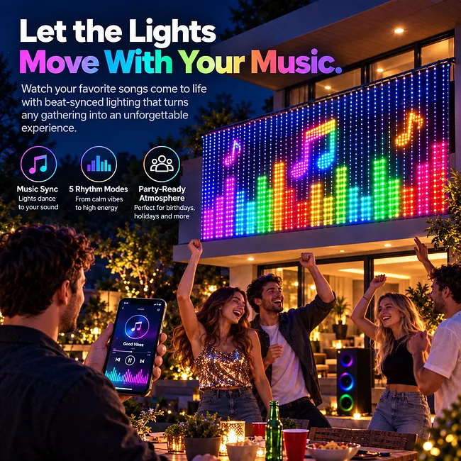 LED curtain light music sync party mode