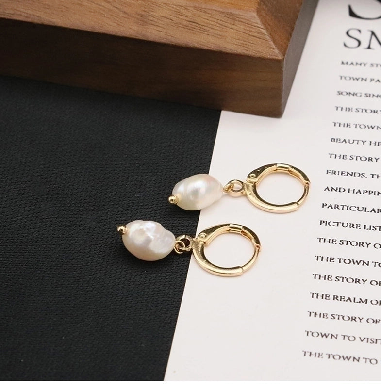 1 Pair 925 Sterling Silver Freshwater Pearl Geometric Solid Color Drop Earrings