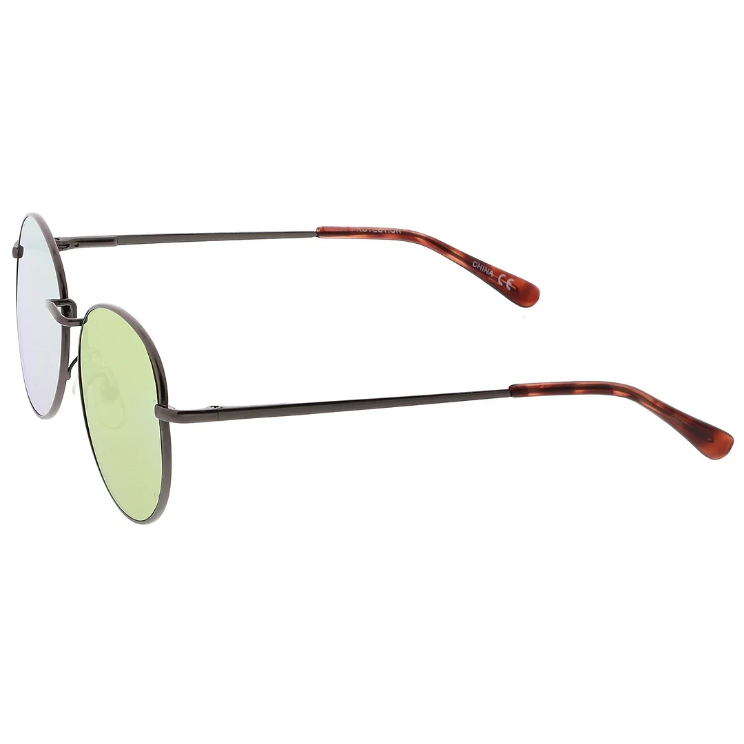 Classic Slim Metal Round glasses With Color Mirrored Flat Lens 50mm