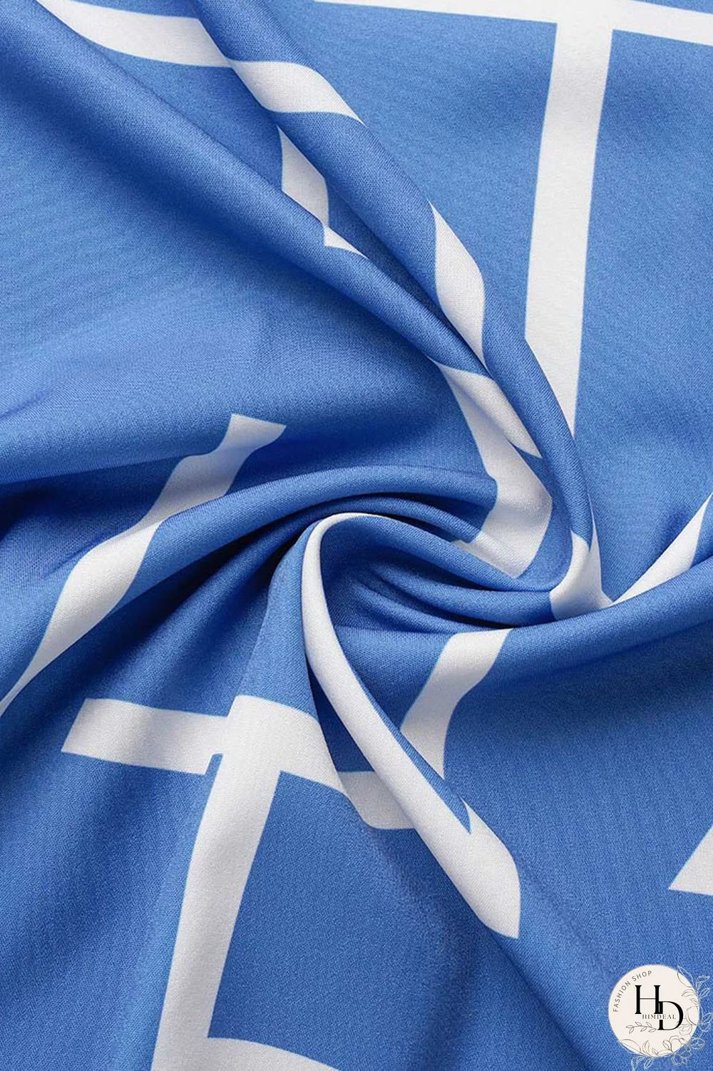 Blue Casual Print Patchwork Buckle Turndown Collar Tops