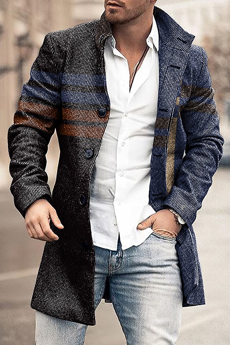Tiboyz Fashion Contrast Geometric Coat