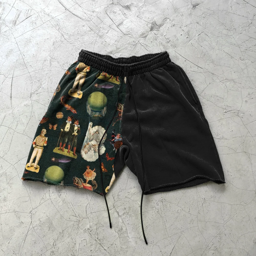 Rock and roll hip hop print retro casual shorts