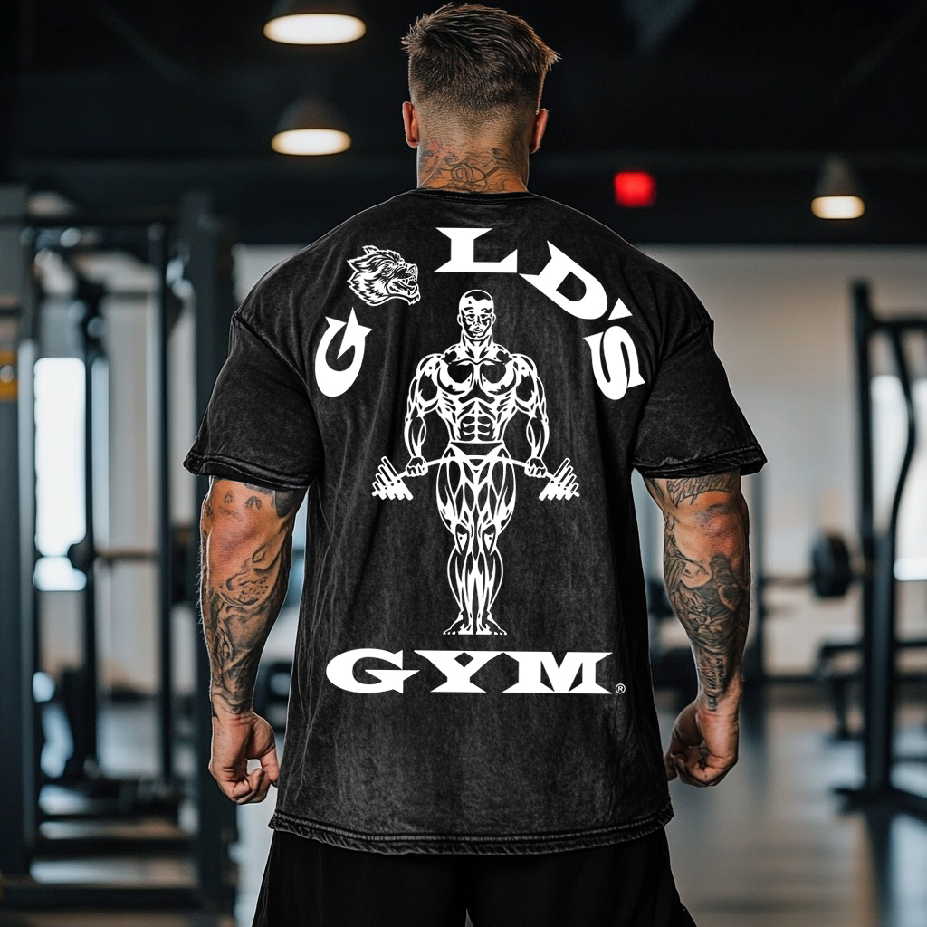 Gym Wolf Graphics Black Washed T-shirt