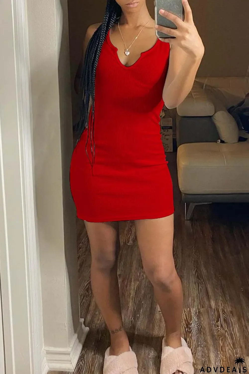 Fluorescent Green Sexy Casual Solid Basic V Neck Vest Dress Dresses