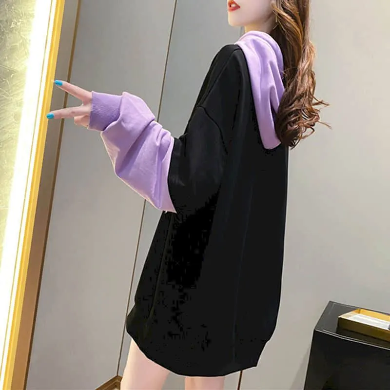 Korean version of loose fake two-piece sweatshirt women hooded 2020 autumn new mid-length student all-match jacket jacket trend
