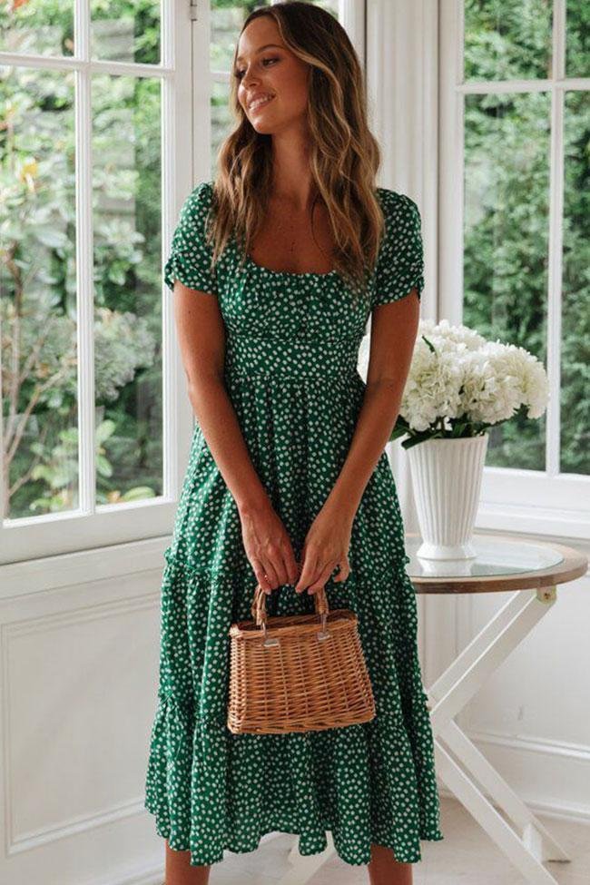 Daisy Floral Sleeved Drawstring Tie Beach Midi Dress - Shop Trendy Women's Clothing | LoverChic